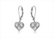 Rhodium Plated Lever Back CZ Heart Dangle Earrings