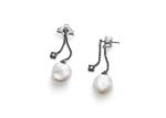 Rhodium Plated Pearl and CZ Studded Dangle Earring