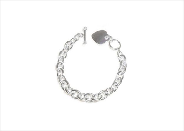 Silver Plated Mens Toggle Heart Charm Bracelet