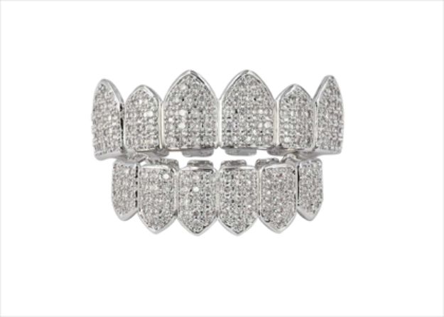 Rhodium Plated Hip Hop Top and Bottom Grillz