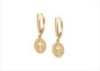 Gold Plated Coin Drop Religious Cross Earrings