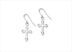 Rhodium Plated Cross Dangle Religious Earring
