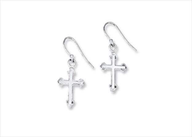 Rhodium Plated Cross Dangle Religious Earring