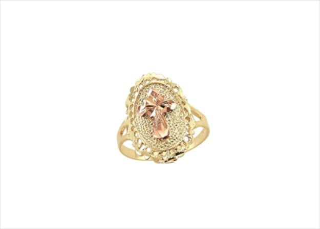 Two Tone Plated Filigree Cross Catholic Ring