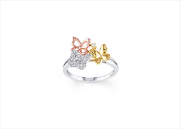 Three Tone Plated Butterfly Ring