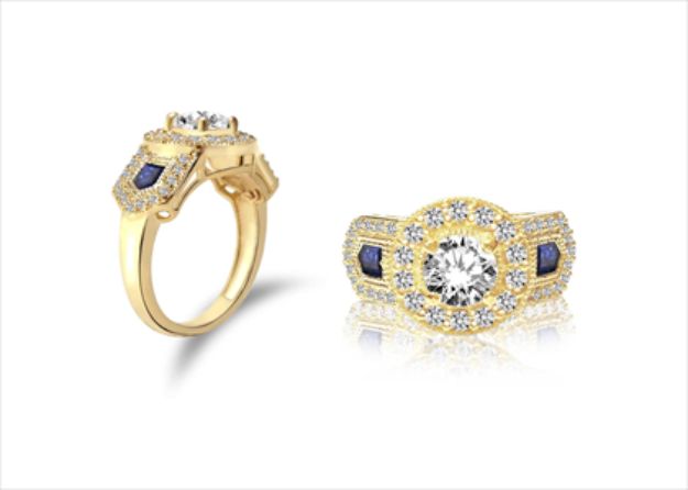 Gold Plated Three Stone Halo Engagement Ring
