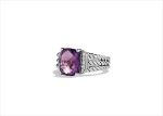 Rhodium Plated CZ Studded Purple Cushion Cut Mens Ring