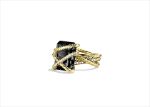 Gold Plated CZ Studded Black Emerald Stone Ring