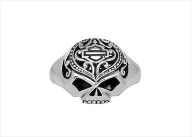 Rhodium Plated Skull Mens Ring