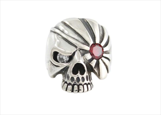 Rhodium Plated CZ Studded Skull Mens Ring