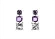 Rhodium Plated Square Multicolored Stone Dangle Earring