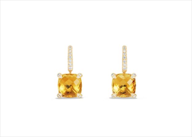 Gold Plated Square Citrine Stone CZ Studded Earring