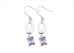 Rhodium Plated Gemstone Dangle Earring