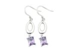 Rhodium Plated Gemstone Dangle Earring