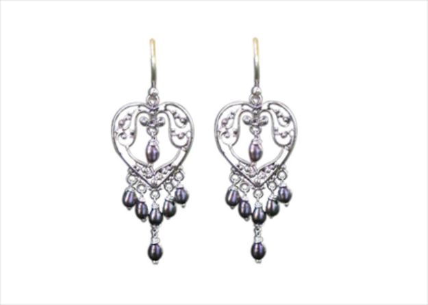 Rhodium Plated Gemstone Heart Shape Long Dangle Earring