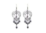 Rhodium Plated Gemstone Heart Shape Long Dangle Earring
