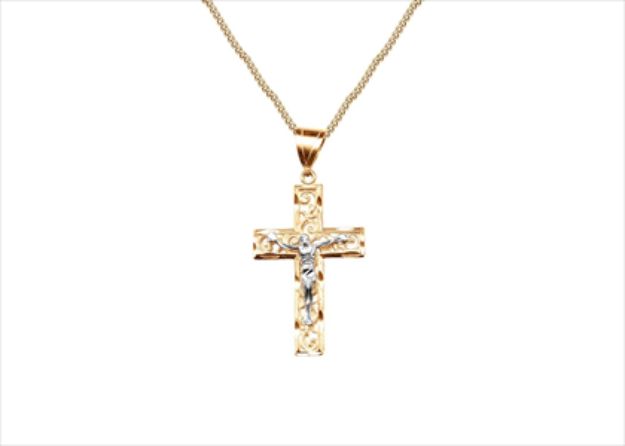 Two Tone Plated Filigree Crucifix Cross Pendant
