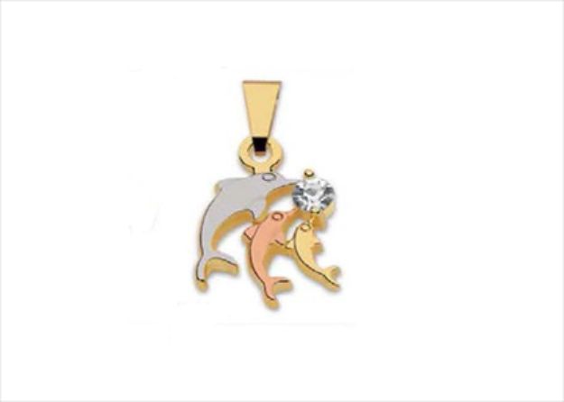 Three Tone Plated Solitaire Dolphin Pendant