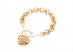 Gold Plated Womens Heart Charm Chain Bracelet