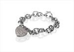 Rhodium Plated CZ Studded Toggle Heart Charm Bracelet