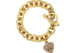 Gold Plated CZ Studded Toggle Heart Charm Bracelet