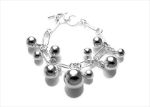 Silver Plated Womens Pearl Charm Chain Bracelet