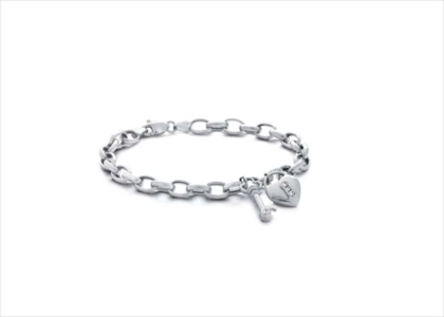 Silver Plated CZ Studded Lock and Key Charm Bracelet