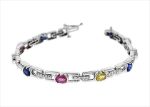 Rhodium Plated Multicolored Stone Tennis Bracelet