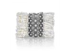 Rhodium Plated CZ Studded Womens Pearl Bracelet