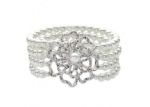 Silver Plated CZ Studded Womens Pearl Bracelet