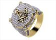 Micro Pave Masonic Signet Iced Out Gold Plated Ring