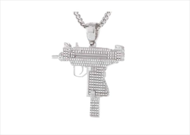 14 KT Rhodium Plated Hip Hop Handgun Pendant
