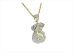 Iced Out Gold Plated Dollar Sign Money Bag Pendant