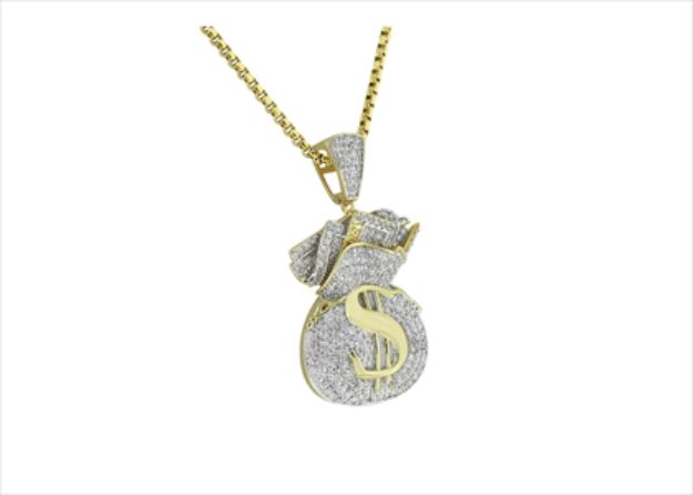 Iced Out Gold Plated Dollar Sign Money Bag Pendant