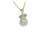 Iced Out Gold Plated Dollar Sign Money Bag Pendant