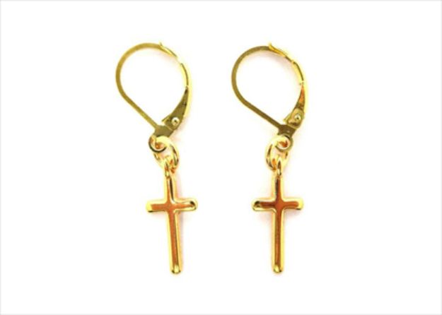 Gold Plated Religious Cross Earring