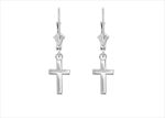 Rhodium Plated Religious Cross Earring