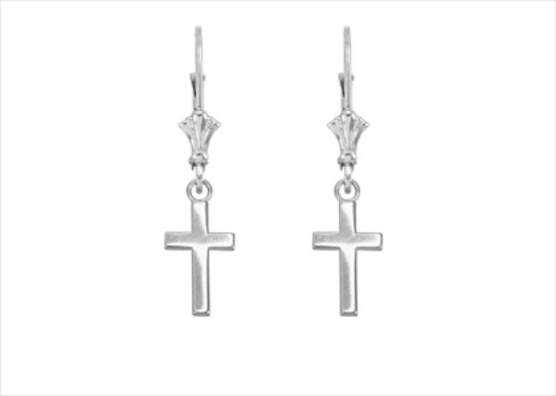 Rhodium Plated Religious Cross Earring