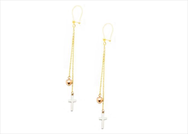 Three Tone Plated Dangle Cross Earring