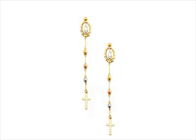 Three Tone Plated Mother Mary Cross Dangle Earring