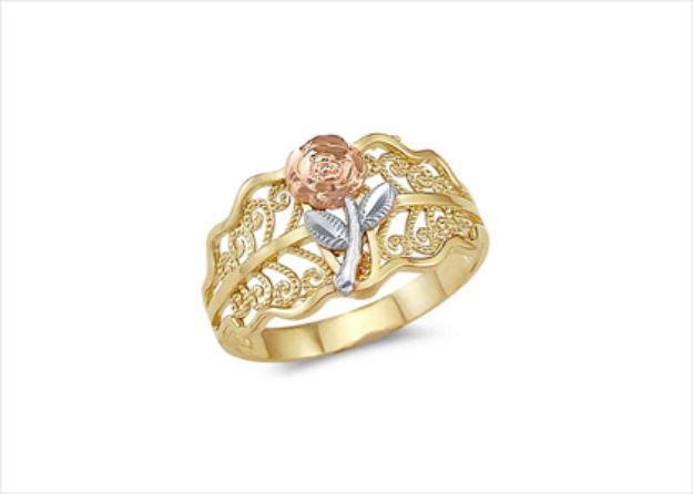 Three Tone Plated Filigree Flower ring