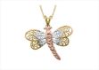 Three Tone Plated Filigree Butterfly Pendant