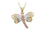 Three Tone Plated Filigree Butterfly Pendant
