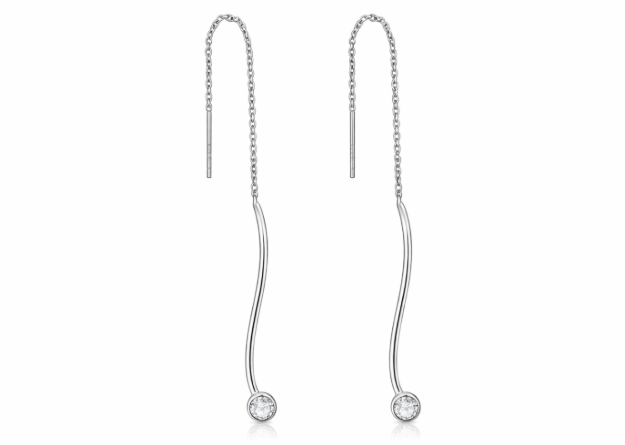 cz studded stick threader earrings
