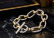 two tone plated twisted toggle link chain bracelet
