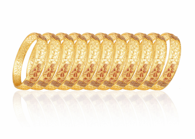 three tone plated filigree bangles