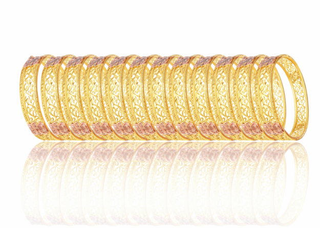 three tone plated gallery bangles