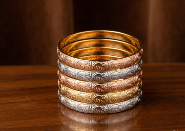 6mm 3 Tone Elephant Bangle Bracelet