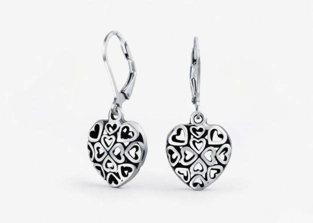 heart shape filigree lever back dangle earrings
