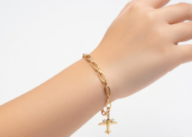 gold plated airplane charm bracelet